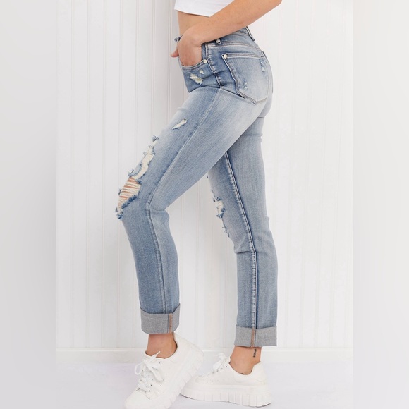 Judy Blue “Fiona” double cuffed distressed boyfriend jeans NEW - Picture 3 of 8